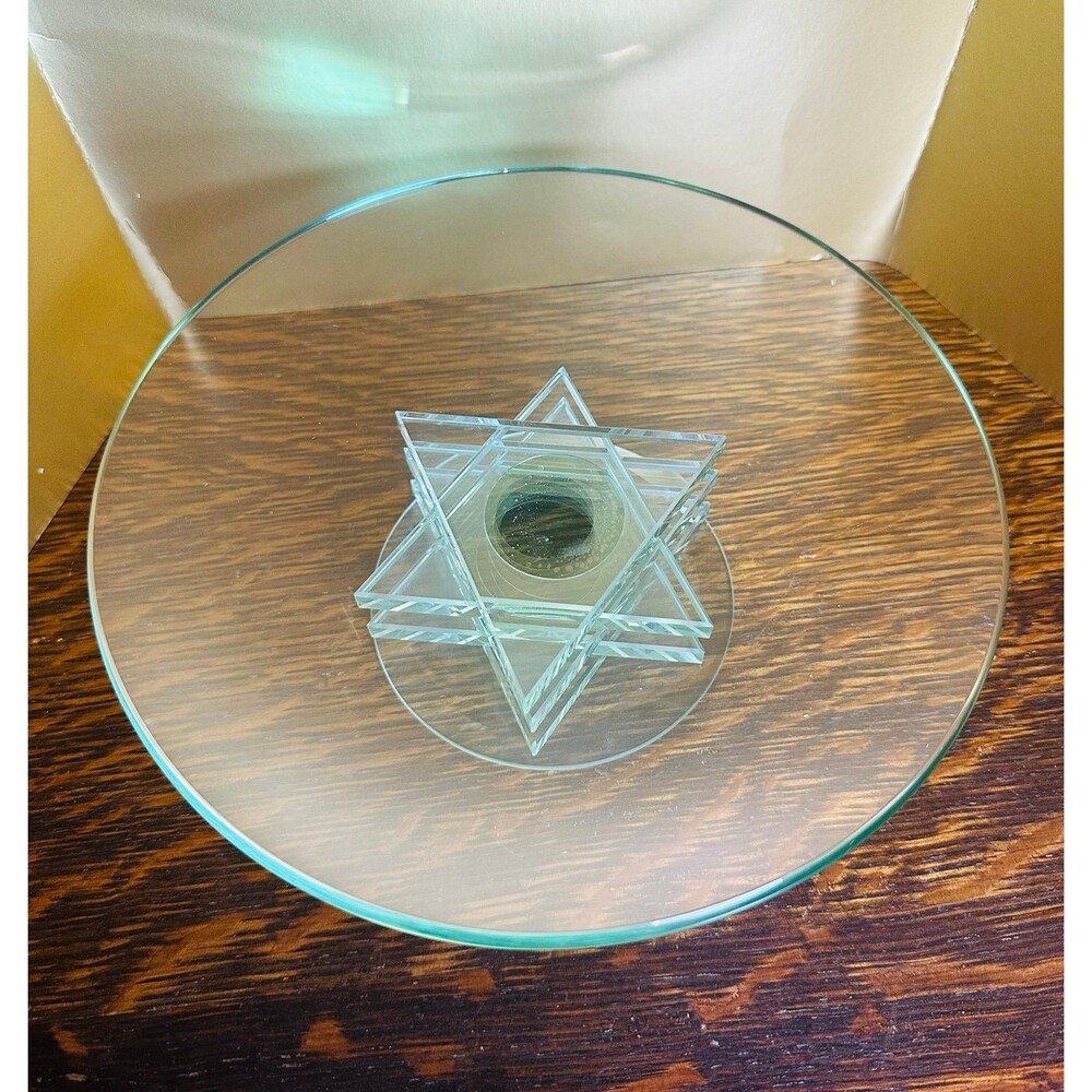 Prima Donna Star of David Beveled Glass Pedestal Cake Stand Serving Dish 8”